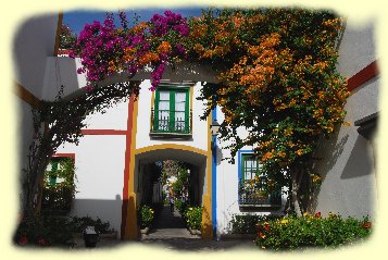 Puerto de Mogan - Bougainvilleas berwucherte Steinbgen - 2