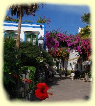 Puerto de Mogan - Hibiskus und Bougainvilleas berwucherte Steinbgen