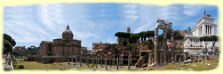 Rom - Blick von der Via dei Fori Imperiali ins Forum Romanum -  Cäsarforum, rechts Monumento Vittorio Emanuele II