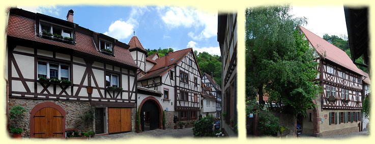 Weinheim - Bdinger Hof links, Kerwe-Fachwerkhaus rechts