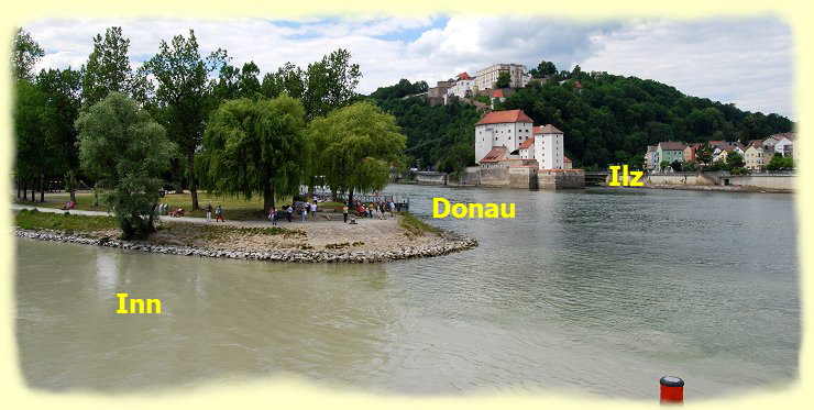 Passau - Zusammenfluss von Inn, Donau und Ilz